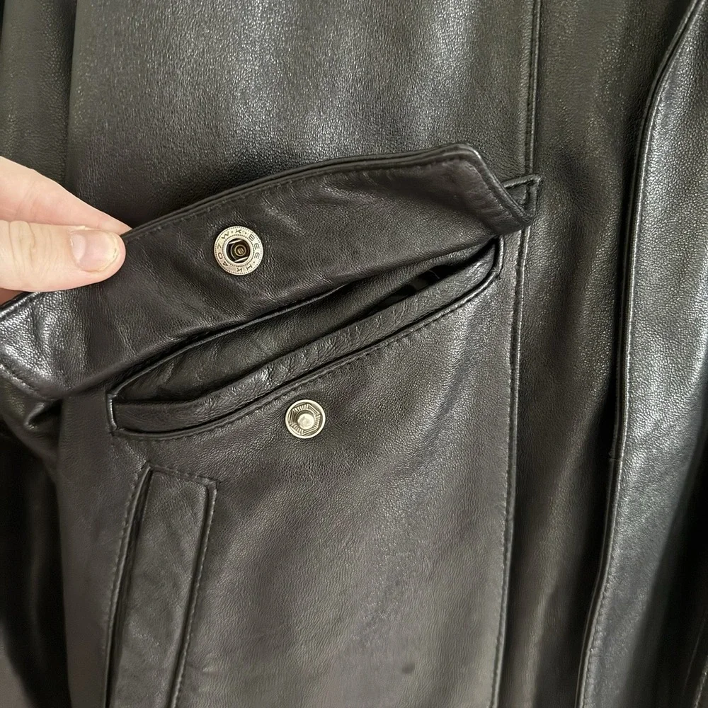 Vintage Collezione Black Leather Bomber Jacket Men's Size Large Full Zip EUC